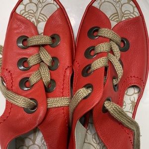 FLY London Leather Lace-Up Wedge Sandals - Ylfa Scarlet EU 39 / US 8-8.5